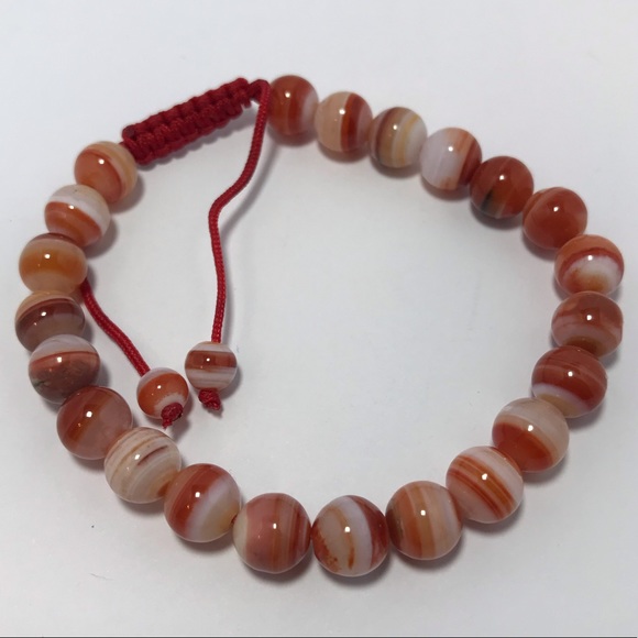 Semiprecious Crystal Stone Banded Carnelian Agate Ball Beads Bracelet 7 to 10”L - Picture 12 of 16